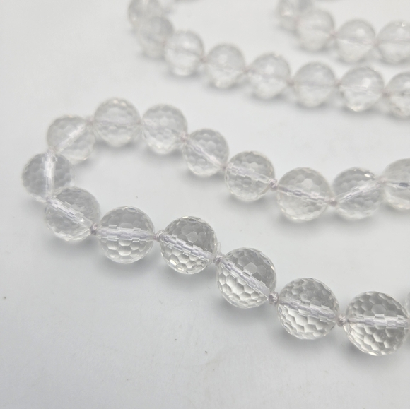 Clear Rock Crystal Necklace 36" Beaded Faceted Vintage Vtg Long Hand Knotted - Picture 4 of 6